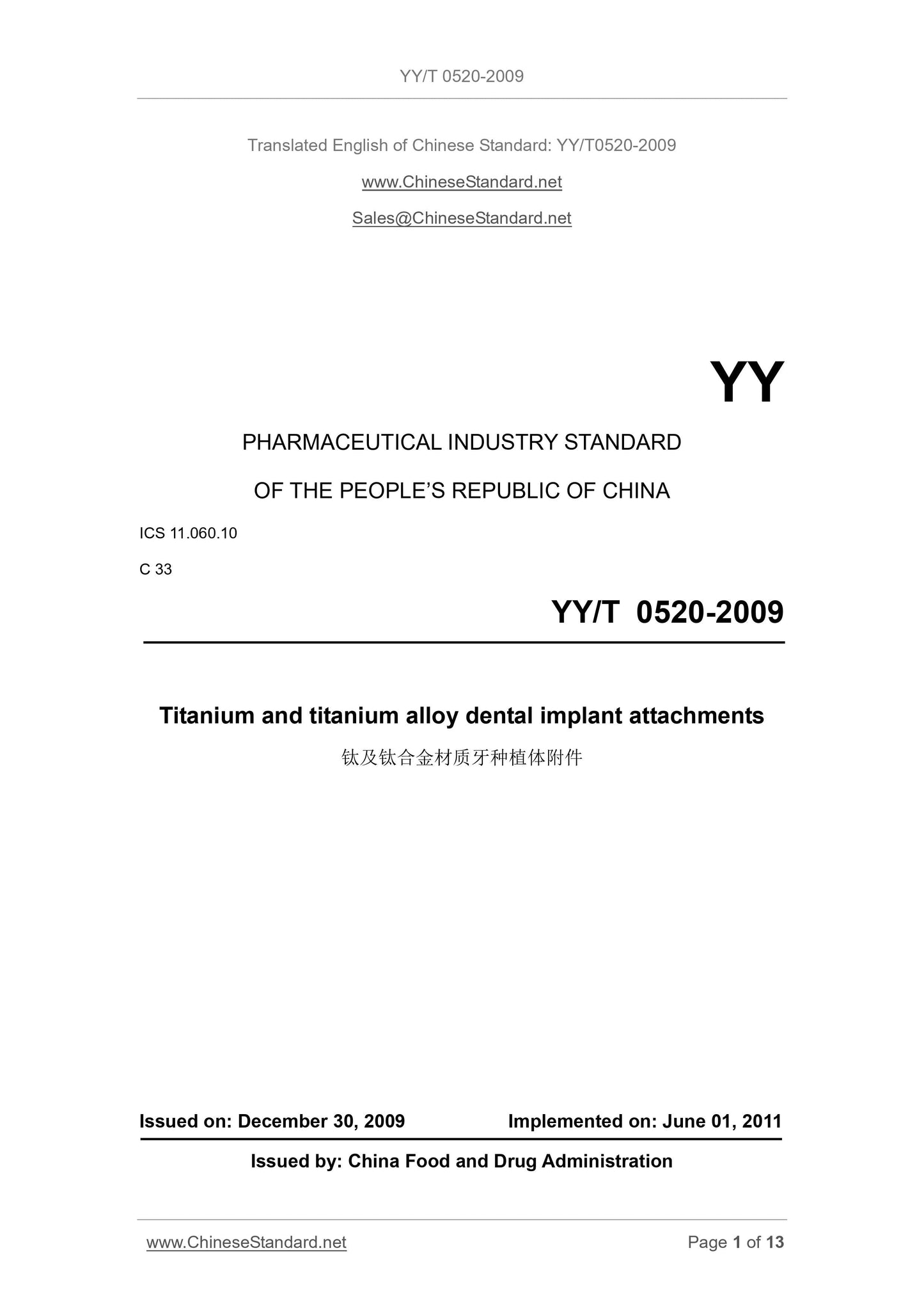 YY/T 0520-2009 Page 1